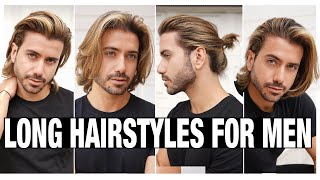 4 LONG HAIRSTYLES FOR MEN  Mens Hair Tutorial [upl. by Xino4]