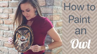 Owl Acrylic Painting Tutorial on Wood  By Artist Andrea Kirk  The Art Chik [upl. by Barbara-Anne]