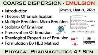 Emulsion  Coarse dispersion  Part2 Unit3  Physical pharmaceutics 4th Semester  carewell P [upl. by Ecnal]