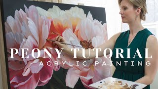 Peony Acrylic Painting Tutorial  Timelapse  Learn to Paint Peonies and Floral Still Life Pieces [upl. by Araas]