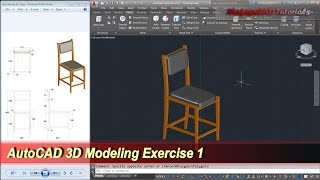 AutoCAD 3D Modeling  Chair Tutorial  Exercise 1 [upl. by Enerahs684]