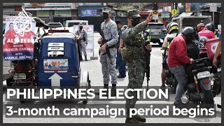 Philippines kicks off threemonth presidential election campaign [upl. by Ayekam]