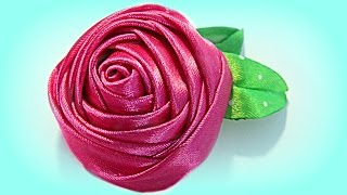 Cómo hacer una rosa con cinta How to make a ribbon rose [upl. by Ahsinotna981]