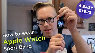 How to put on an Apple Watch Sport Band  Easy 4 Step Tutorial [upl. by Atinid674]