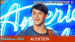 Laine Hardy from Louisiana sings BADSS Country song Audition American Idol 2018 Episode 2 [upl. by Ahsela92]