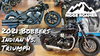 2021 Bobber Comparison  Indian Scout Bobber versus Triumph Bonneville Bobber Motorcycle Shootout [upl. by Breed879]