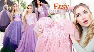 TRYING ON ETSY PROM DRESSES   most beautiful dresses ever [upl. by Liban]