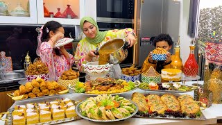 فطور رمضان فيه كلشي شهيوات سهلة وسريعة عشاء السحور مائدة كاملة من المملحات حتى العصير تحلية دجاج بس [upl. by Eelyek]